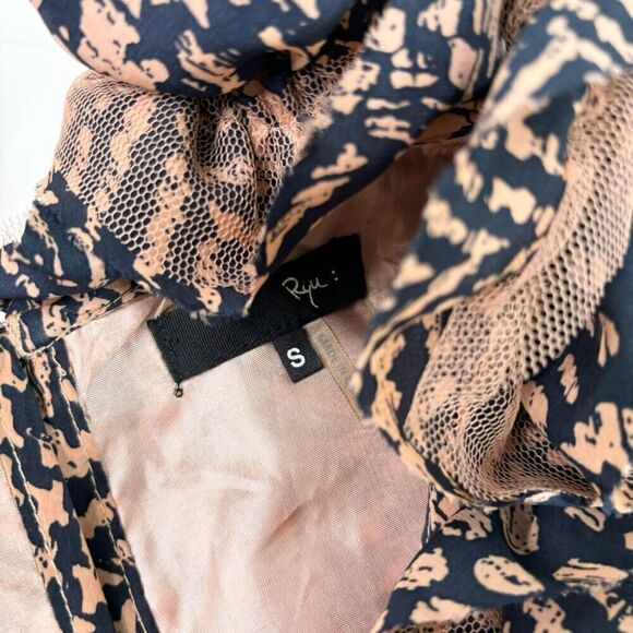 Ryu Dress Womens Small Black & Cream Geometric Ruffled Sleeveless A-Line Night O - Picture 3 of 11